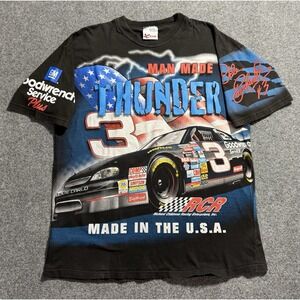 Vintage 90s Nascar Dale‎ Earnhardt Man Made Thunder All Over Black T-Shirt XL